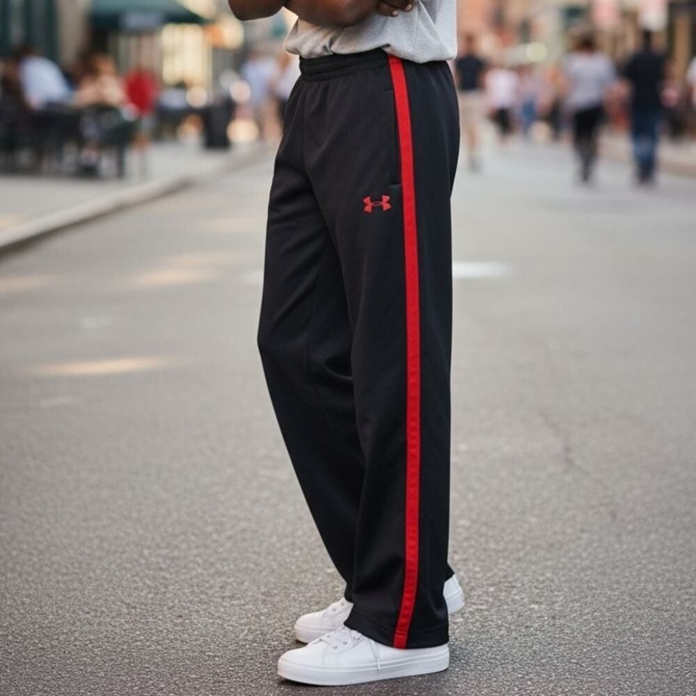 Under Armour Boys Black w/Red Stripes Jogging Pants w/Pockets - Size: Youth L
